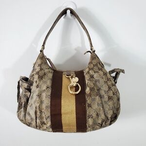 Gucci Monogram Crystal Web Horsebit Hobo Bag